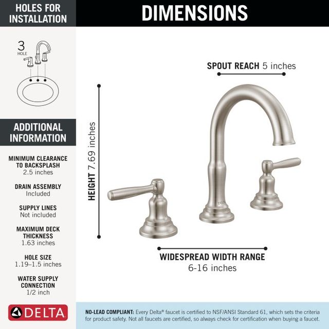 Delta Roe™ Stainless 2-Handle Widespread Bathroom Faucet-3