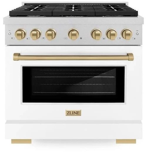 ZLINE Autograph Edition 36" Satin Stainless Steel Pro Style Gas Range with White Matte Door-0
