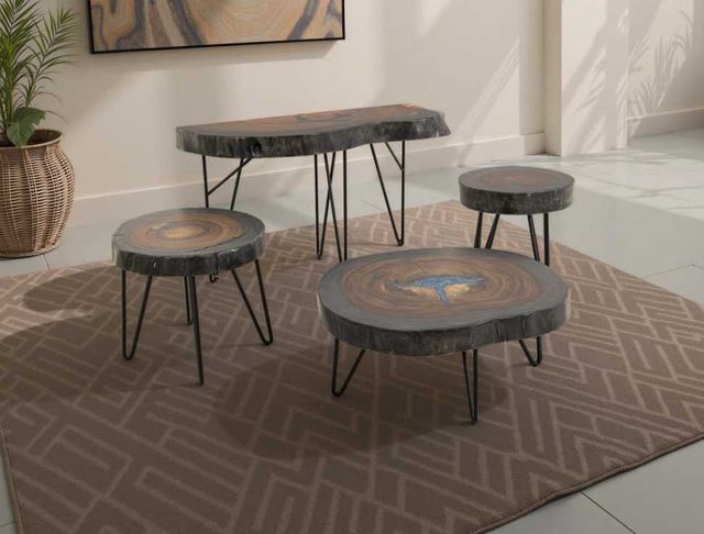 International Furniture Direct Parota Epoxy Stained Brown Cocktail Table with Black Base-1