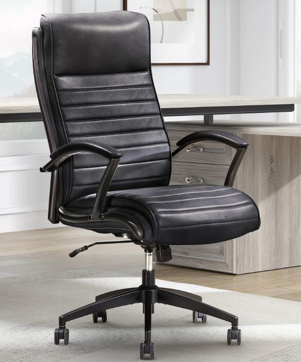 Parker House® Smooth Black Leather Desk Chair-1