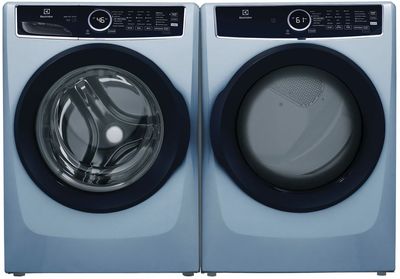 Electrolux® Glacier Blue Front Load Washer & Gas Dryer Laundry Pair Front view of the Electrolux® Glacier Blue Front Load Washer & Gas Dryer Laundry Pair