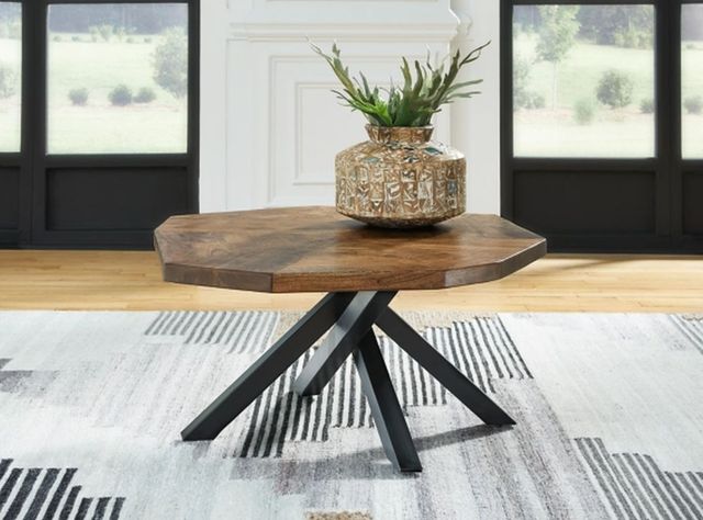 Signature Design by Ashley® Haileeton Brown Coffee Table with Black Metal Base-4