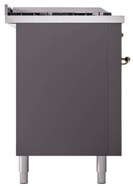 Ilve® Nostalgie II Noblesse 60'' Graphite Matte Pro Style Dual Fuel Range with Brass Trim-2