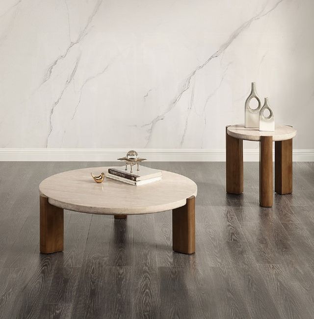 ACME Furniture Leonardo Beige End Table with Dark Oak Base-4