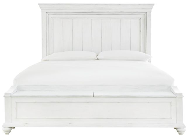 Benchcraft® Kanwyn Whitewash Queen Panel Bed with Storage Bench-1