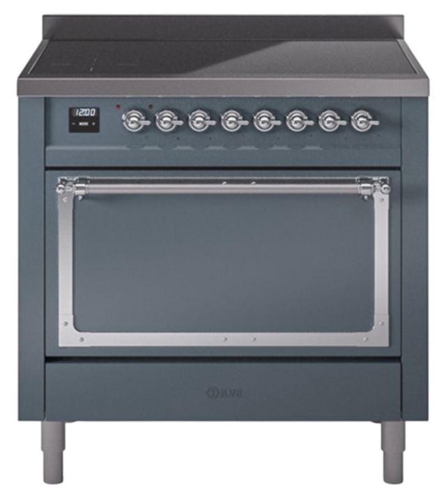 Ilve® Nostalgie II Noblesse 36'' Blue Gray Pro Style Induction Range with Chrome Trim-0