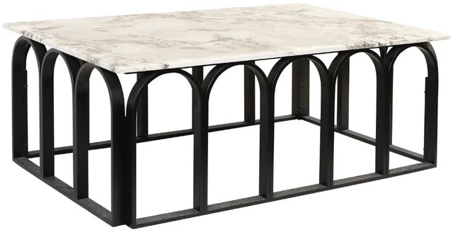 Harp & Finial® Maro Marble Top Matte Black Coffee Table-0