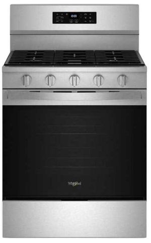 Front view of the Whirlpool® 30" Fingerprint Resistant Stainless Steel Freestanding Gas Range