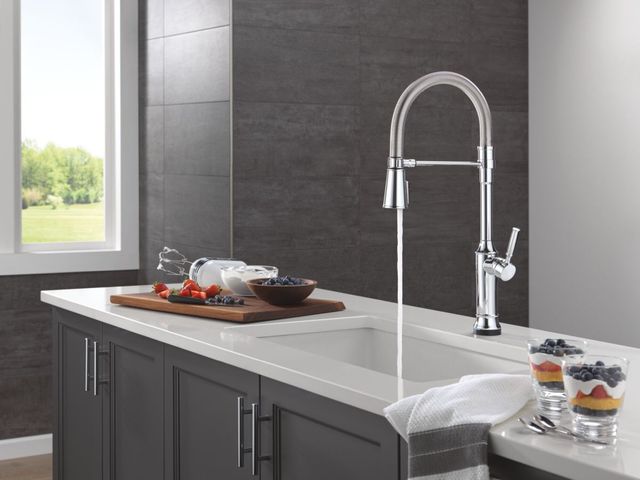 Delta Renaldi® Lumicoat® Chrome Touch2O® Technology Kitchen Faucet with Touchless Technology-2