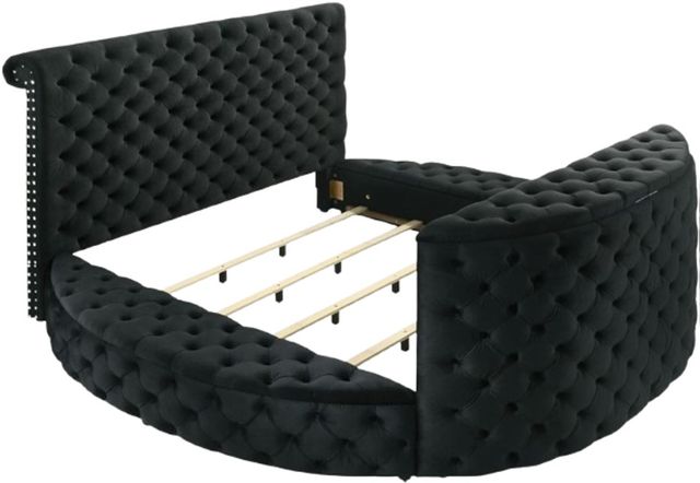 Crown Mark Voltare Black Queen Upholstered Storage Sleigh Bed with Fireplace and TV Lift-2
