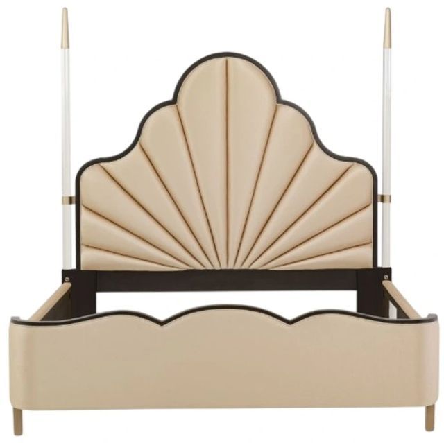 The Michael Amini® Malibu Crest Beige/Dark Espresso Eastern King Upholstered Poster Bed-1