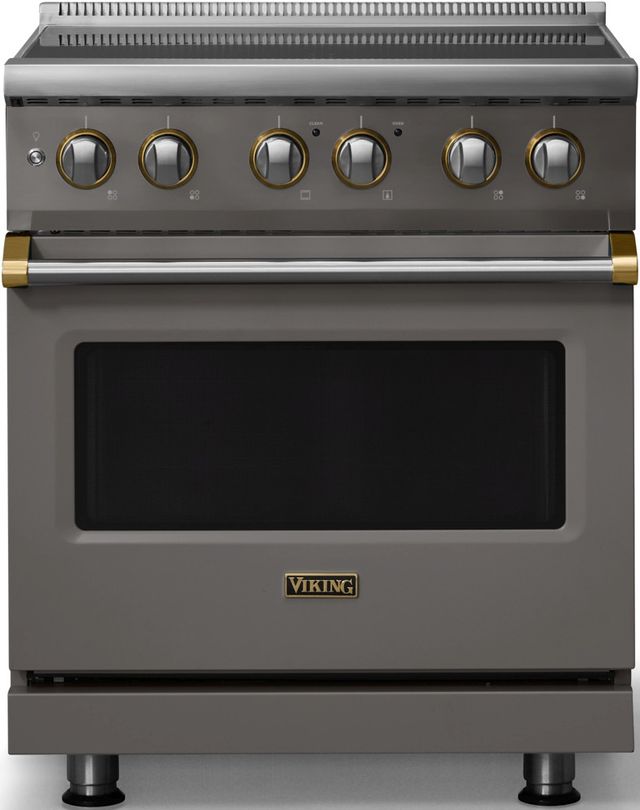 Viking® 5 Series 30" Damascus Gray Pro Style Induction Range with Brushed Brass Trim-0