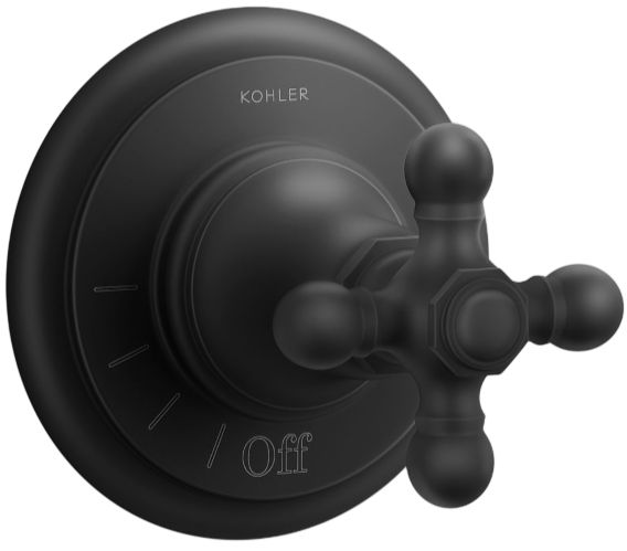 KOHLER® Artifacts® MasterShower® Matte Black Volume Control Valve Trim with Cross Handle-0