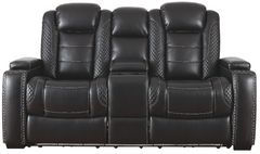Signature Design by Ashley® Party Time Midnight Power Reclining Loveseat with Console and Adjustable Headrest