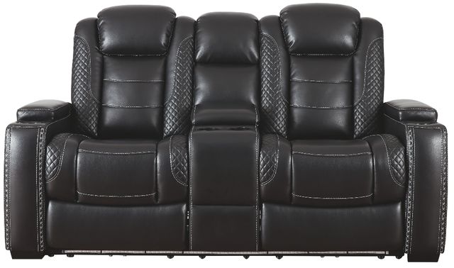 Signature Design by Ashley® Party Time Midnight Power Reclining Loveseat with Console and Adjustable Headrest-0