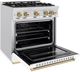 ZLINE Classic Autograph Edition 30" Satin Stainless Steel Pro Style Dual Fuel Range with White Matte Door and Champagne Bronze Accents-3