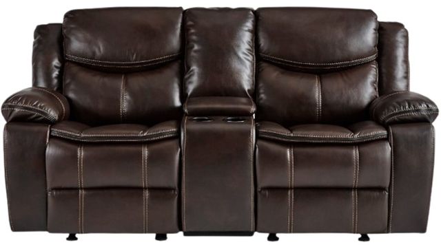 Homelegance® Bastrop Brown Double Manual Glider Reclining Loveseat with Center Console-2