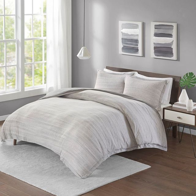 Olliix by Urban Habitat Grey King/California King Space Dyed Melange Cotton Jersey Knit Duvet Cover Set-3