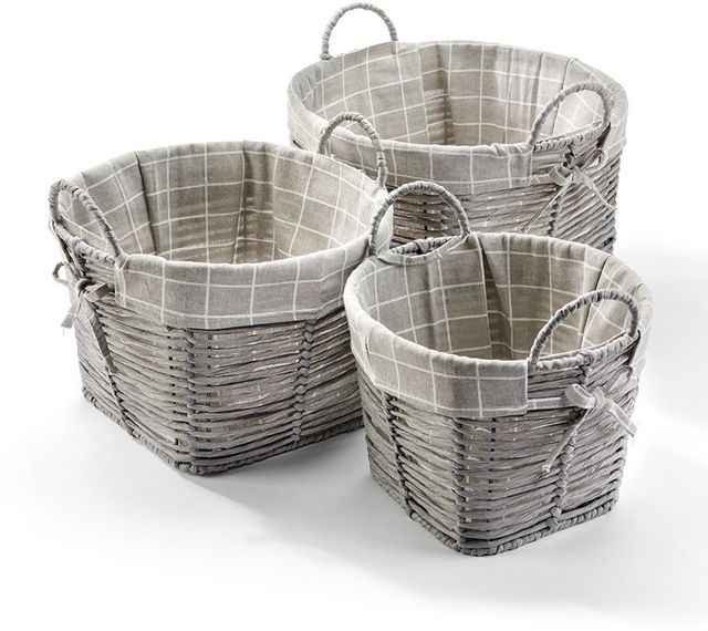 Giftcraft 3Piece Gray Paper Basket with Handles Set Cabot