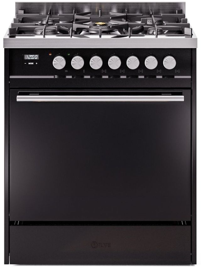 Ilve® Professional Plus II Series 30" Glossy Black Pro Style Dual Fuel Range-0