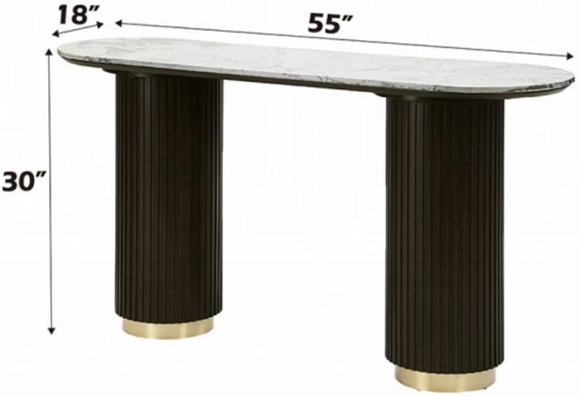 ACME Furniture Clayten White Marble Top Sofa Table with Espresso Base-2