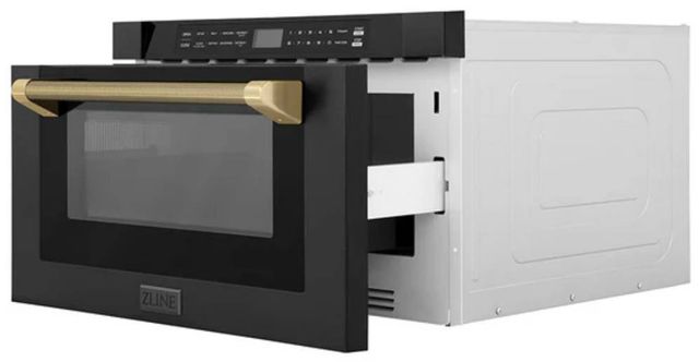 ZLINE Autograph Edition 24" 1.2 Cu. Ft. Black Stainless Steel Built-in Microwave Drawer with Champagne Bronze Helix Handle-4