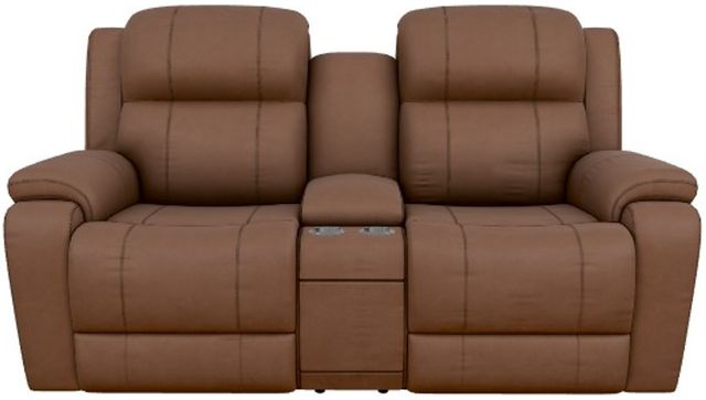 La-Z-Boy® Dorian Mocha Leather Manual Reclining Loveseat with Console-1