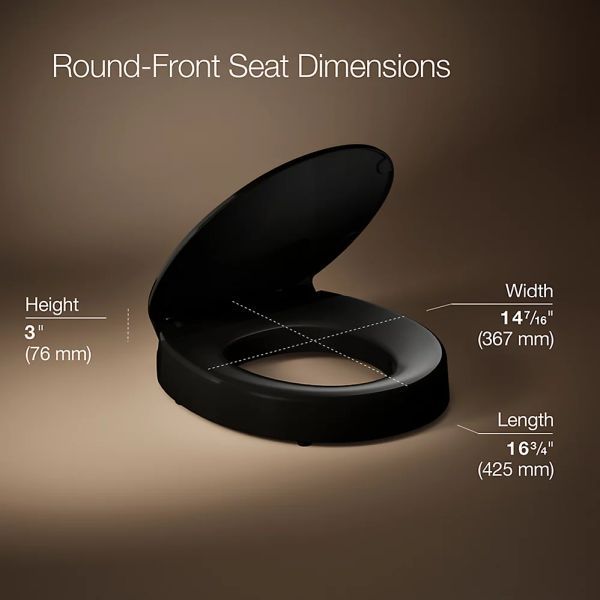 KOHLER® Hyten® Black Elevated Quiet-Close™ Round-Front Toilet Seat-4