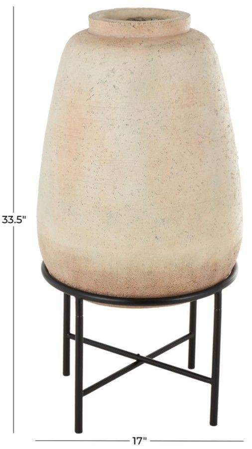 Deco Marche Beige Magnesium Oxide Wide Decorative Vase with Black Metal Stand-3