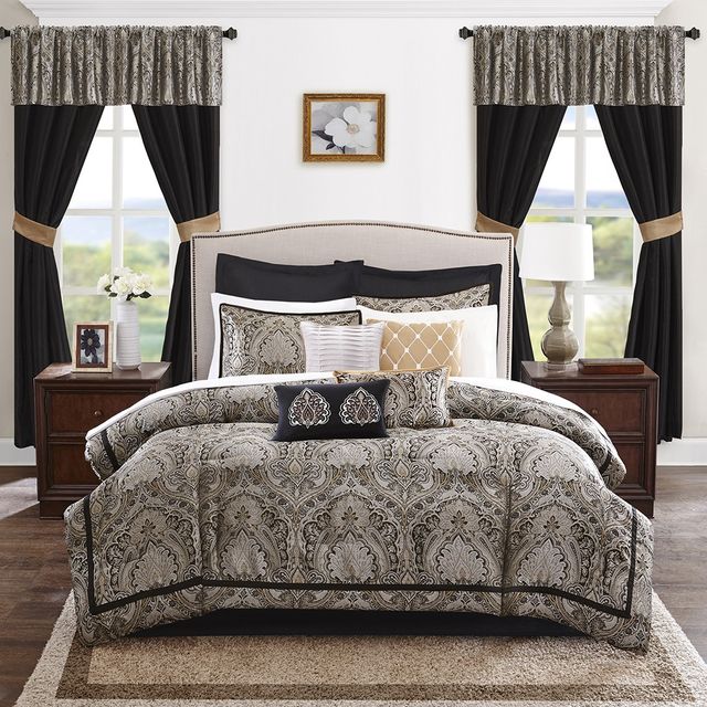 Olliix by Madison Park Essentials 24 Pieces Black King Michelle Room in a Bag Set-0