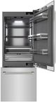 ZLINE Autograph Edition 30" 16.1 Cu. Ft. Stainless Steel Built In Bottom Freezer Refrigerator with Water Dispenser, Ice Maker, Graphite Gray Interior and Polished Nickel Helix Handles-1