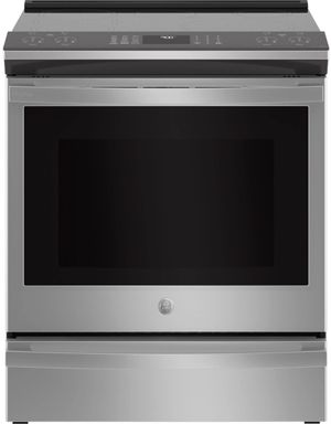 Front view of the GE Profile™ 30" Fingerprint Resistant Stainless Steel Slide In Induction Range