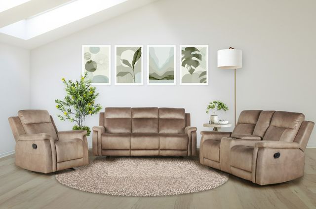 New Classic® Home Furnishings Palmer Light Brown Sofa with Dual Recliner-1