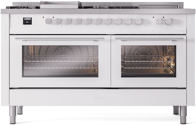 Ilve® Professional Plus II 60" White Pro Style Dual Fuel Range-0