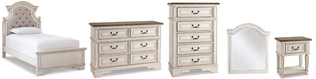 Signature Design by Ashley® Realyn 5-Piece Chipped White Twin Panel Bed Set-0
