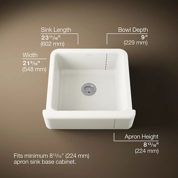 KOHLER® Whitehaven® Biscuit 24" Undermount Single-Bowl Farmhouse Kitchen Sink-2