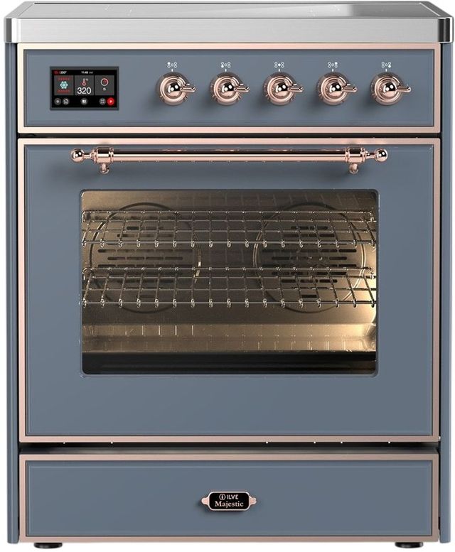 Ilve® Majestic III 30" Blue Gray Pro Style Induction Range with Triple Glass Door and Copper Trim-0