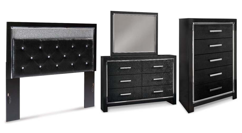 Signature Design by Ashley® Kaydell 4-Piece Black Queen Upholstered Panel Headboard Bedroom Set