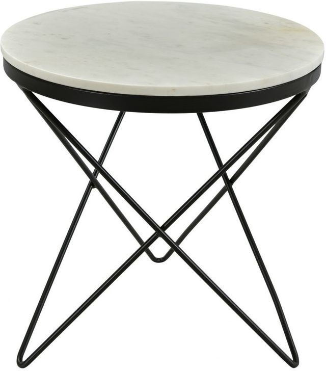 Moe's Home Collection Haley White Marble Round Side Table with Black Iron Base-1