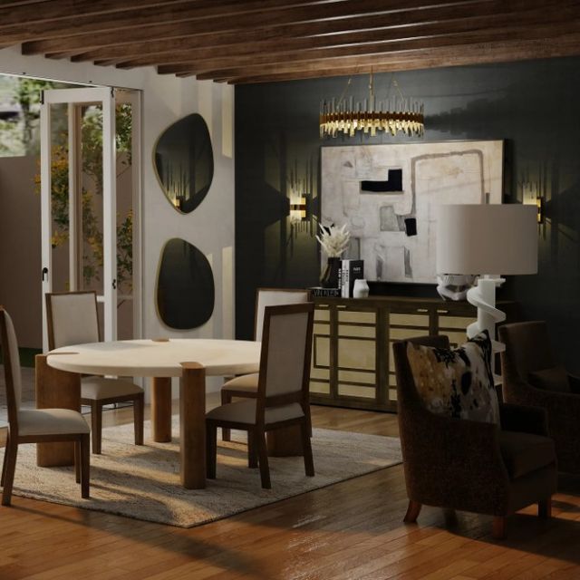 Harp & Finial® Noland Walnut/White Round Dining Table-1