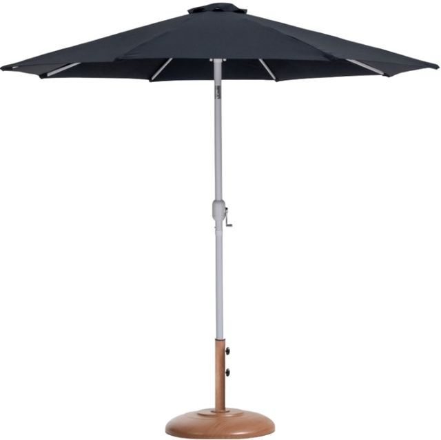 Meridian Furniture Fiji Black/Matte White/Teak Aluminum Outdoor Patio Umbrella and Round Base-0