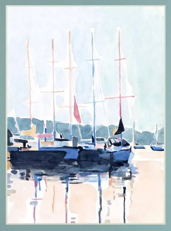 Classy Art Watercolor Boat Club I by Emma Scarvey Mirrored Frame Wall Art-1