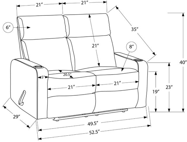 Monarch Specialties Inc. Grey Faux Leather Manual Reclining Loveseat with Cupholders-2