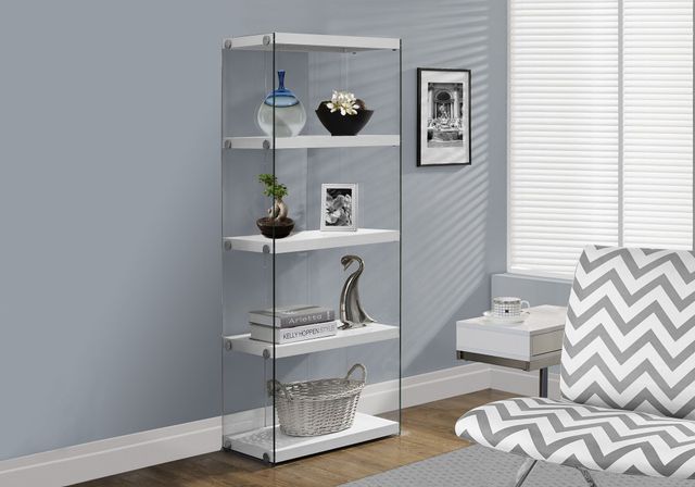 Monarch Specialties Inc. White 60" Tempered Glass Bookcase-3