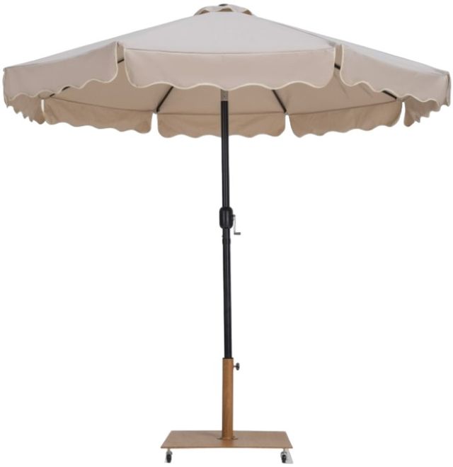 Meridian Furniture Amalfi Beige/Black/Teak Aluminum Outdoor Patio Umbrella and Base-0