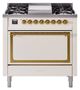 Ilve® Nostalgie II Noblesse 36'' Antique White Pro Style Dual Fuel Range with Brass Trim-0