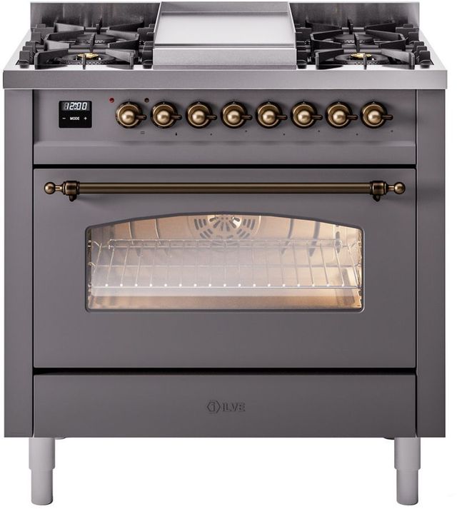 Ilve® Nostalgie II Series 36" Graphite Matte Pro Style Dual Fuel Range-0