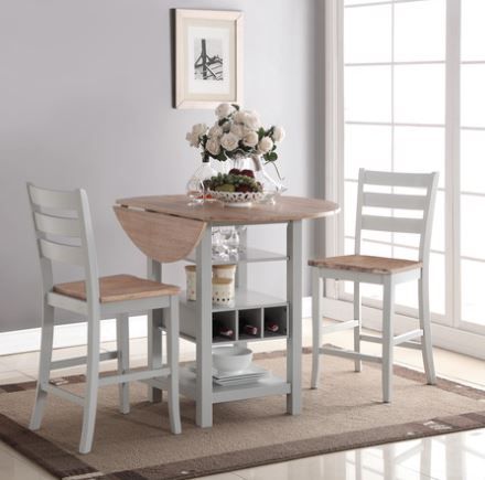 Bernards Ridgewood Beige Drop Leaf Counter Dining Table with White Base-1