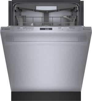 Front view of the slightly opened Bosch® 800 Series 24" Stainless Steel Top Control Built In Dishwasher