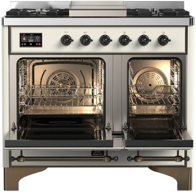 Ilve® Majestic III 40" Antique White Pro Style Dual Fuel Natural Gas Range with Triple Glass Door and Burnished Trim-2
